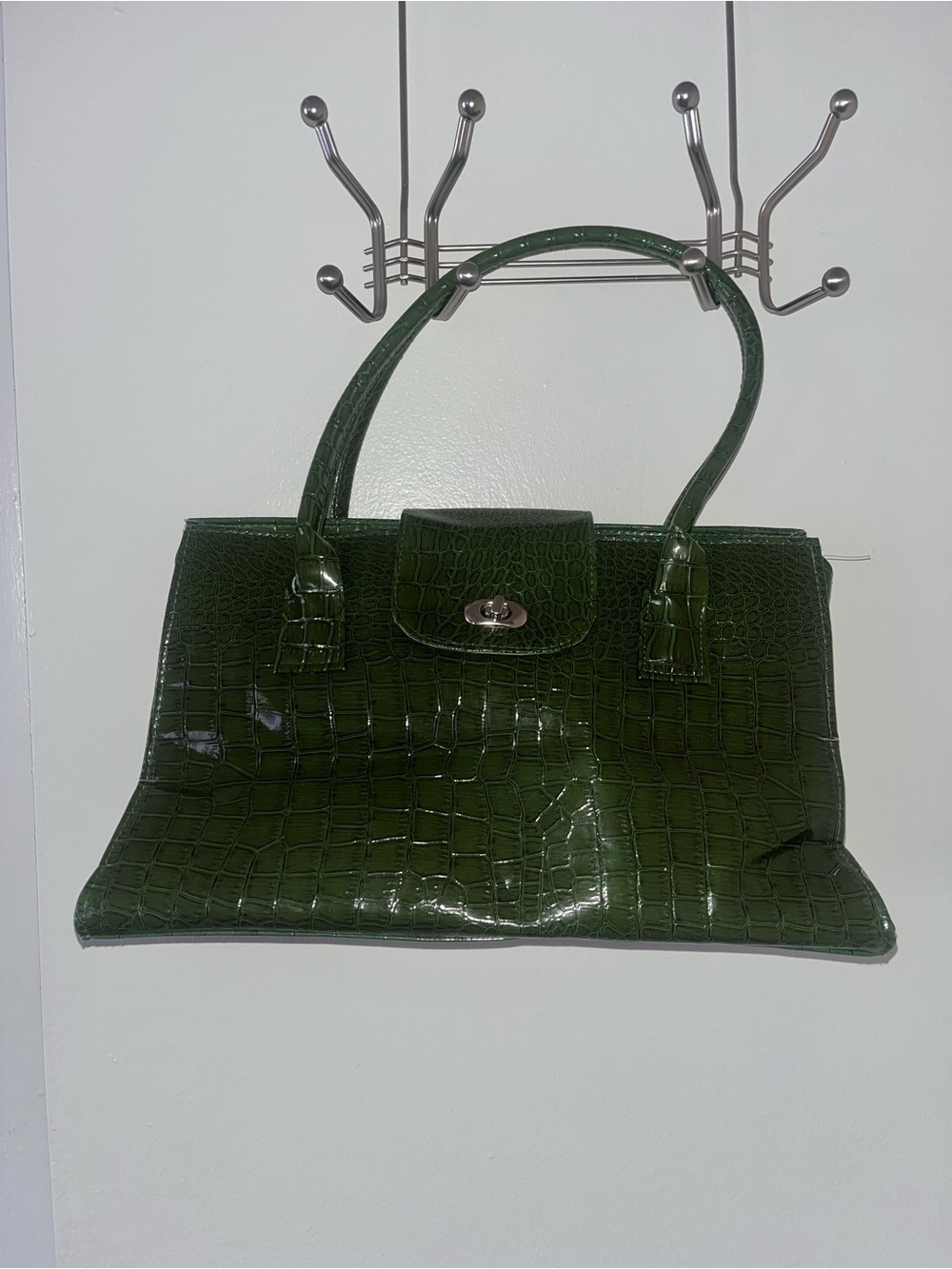 Green Croc-Embossed Patent Tote Bag - Elegant Women’s Handbag